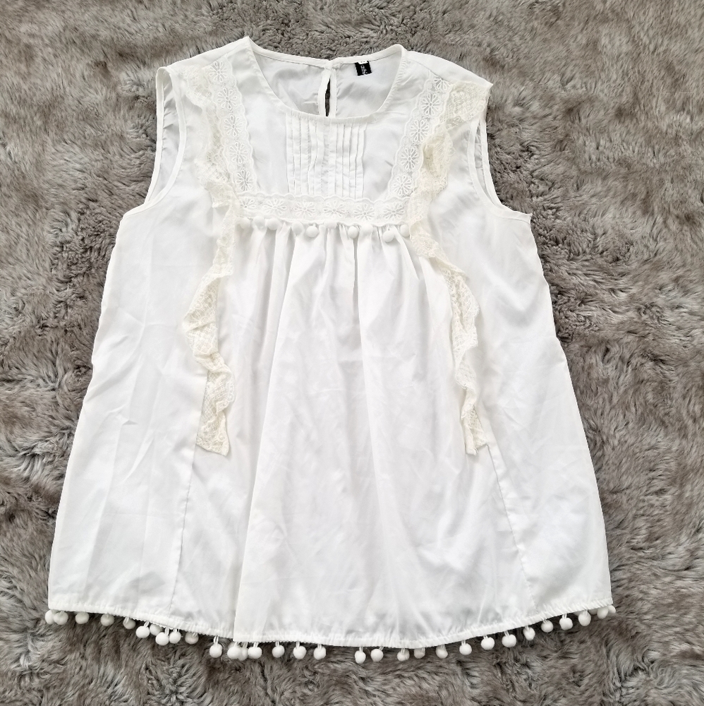 FashionMia Babydoll Puff Ball Hem Detail Tank Top